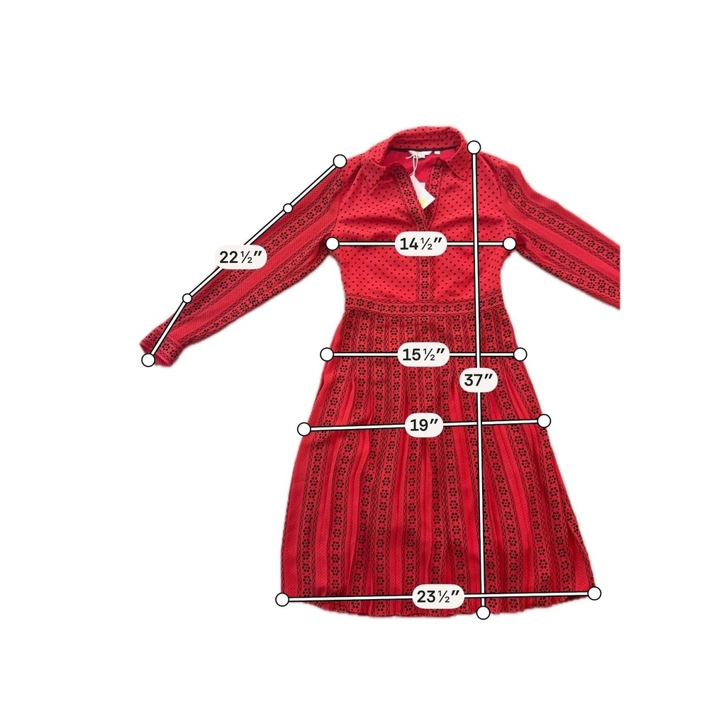 Boden Red Polka Dot Pleated Shirt Dress Long Sleeve Midi US 2R NEW Parisian Chic - Picture 7 of 10